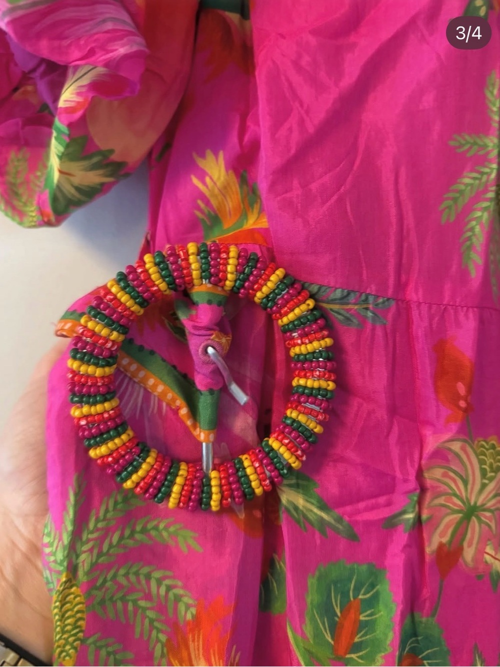 EUC FARM RIO Pink Delicate Fruit Garden Mini Dress with Belt - Size Small - Picture 3 of 6